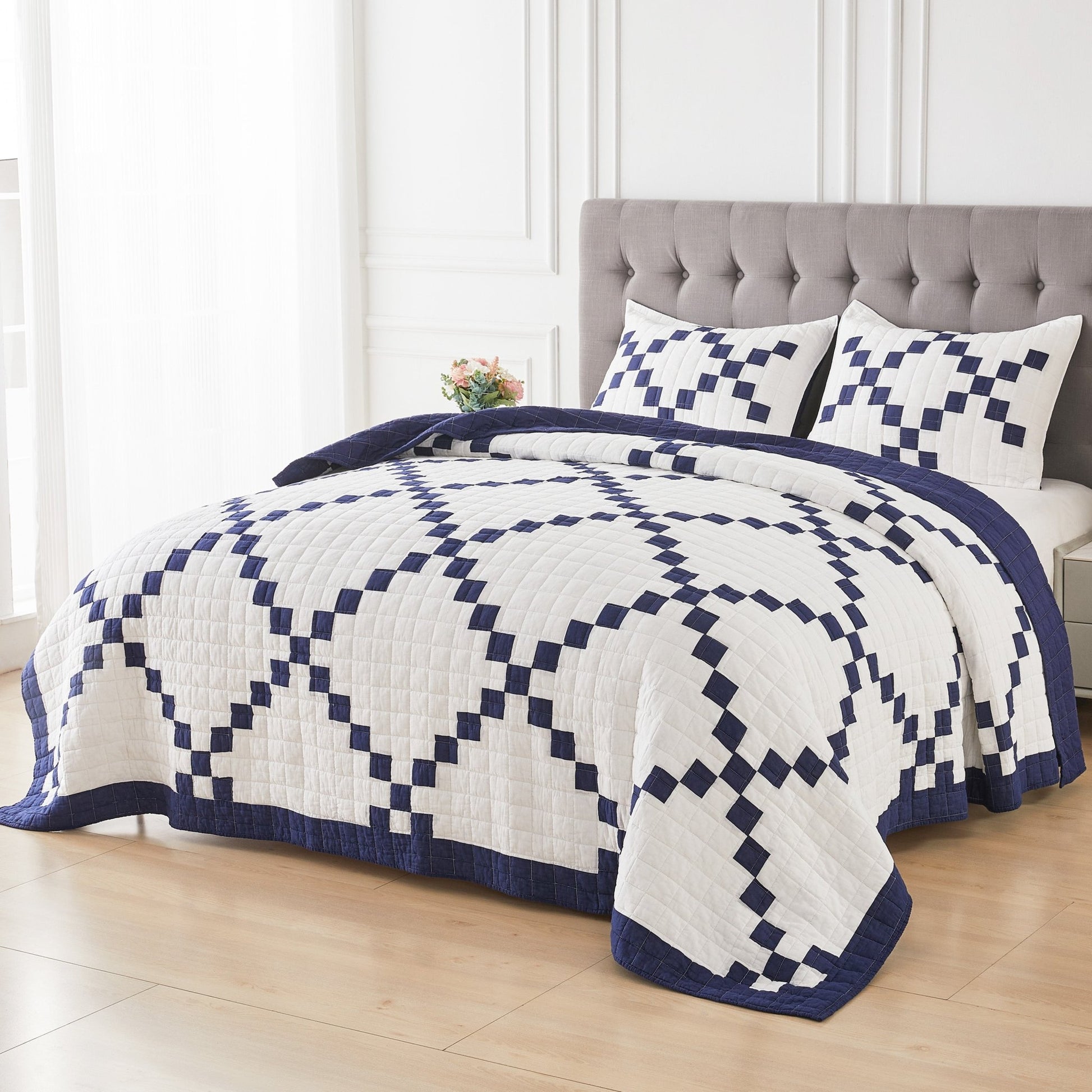 Irish Chain Patchwork Cotton Quilt Set - 100% Cotton - Quahog Bay Bedding