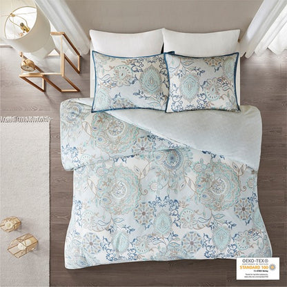 Madison Park Isla 3PC Cotton Blue Medallion Duvet Cover Set