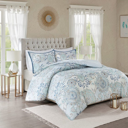 Madison Park Isla 3PC Cotton Blue Medallion Duvet Cover Set