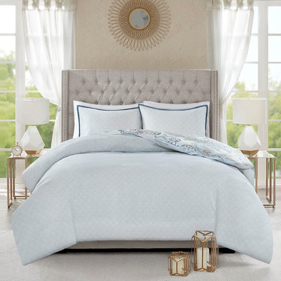 Madison Park Isla 3PC Cotton Blue Medallion Duvet Cover Set