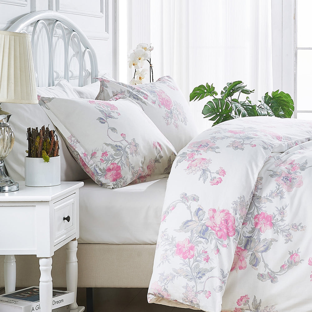 Jardin De Rose Printed Cotton Percale Duvet Set - Quahog Bay Bedding