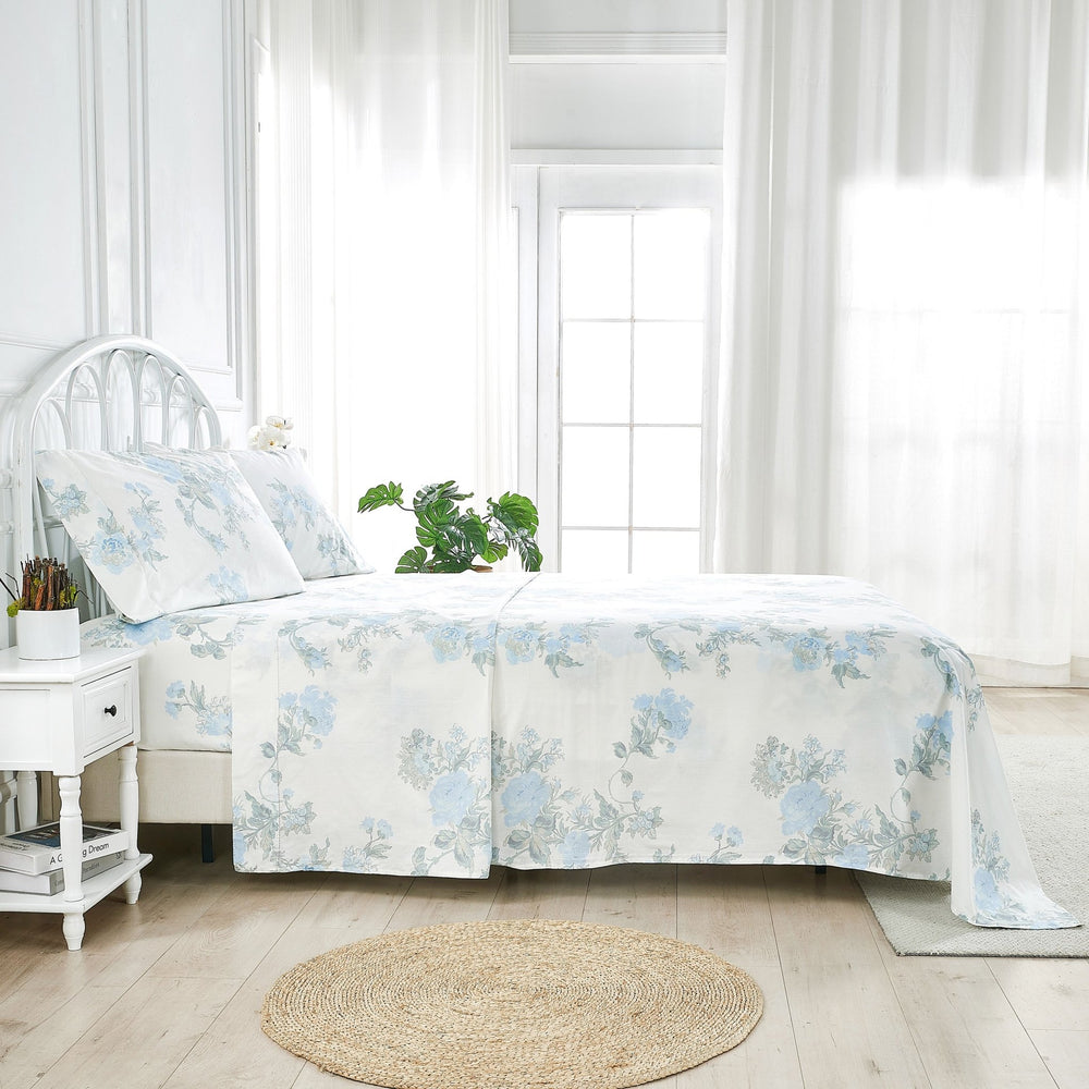 Jardin De Rose Printed Cotton Percale Sheet Set - Quahog Bay Bedding