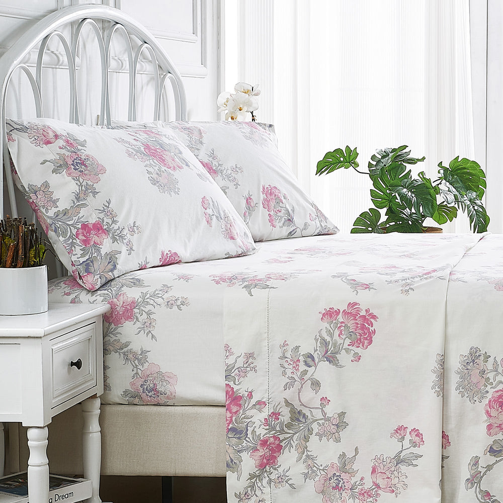 Jardin De Rose Printed Cotton Percale Sheet Set - Quahog Bay Bedding