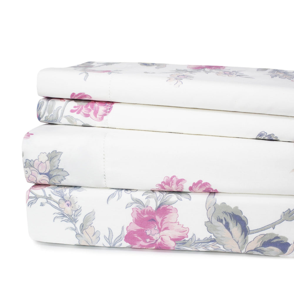 Jardin De Rose Printed Cotton Percale Sheet Set - Quahog Bay Bedding