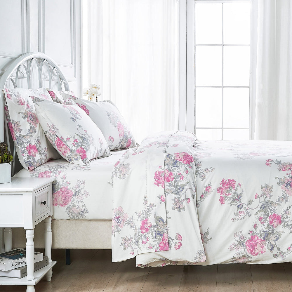 Jardin De Rose Printed Cotton Percale Sheet Set - Quahog Bay Bedding