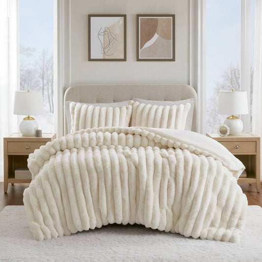 Jasmine 3-Piece Faux Fur Ribbed Comforter Set - Quahog Bay Bedding