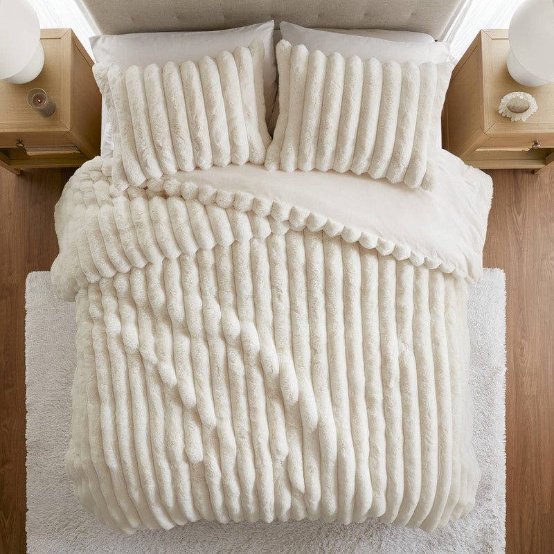 Jasmine 3-Piece Faux Fur Ribbed Comforter Set - Quahog Bay Bedding