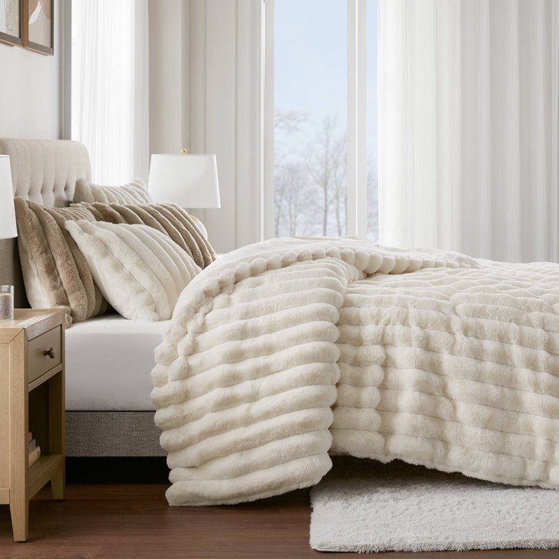 Jasmine 3-Piece Faux Fur Ribbed Comforter Set - Quahog Bay Bedding