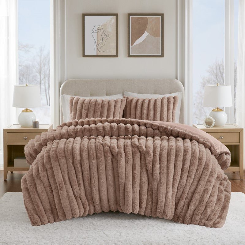 Jasmine 3-Piece Faux Fur Ribbed Comforter Set - Quahog Bay Bedding
