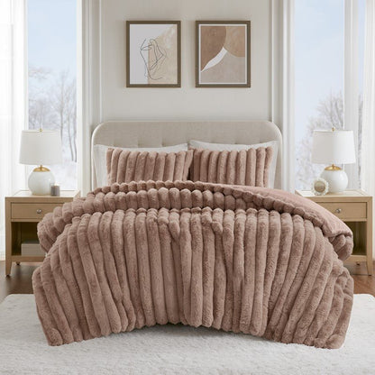 Jasmine 3-Piece Faux Fur Ribbed Comforter Set - Quahog Bay Bedding
