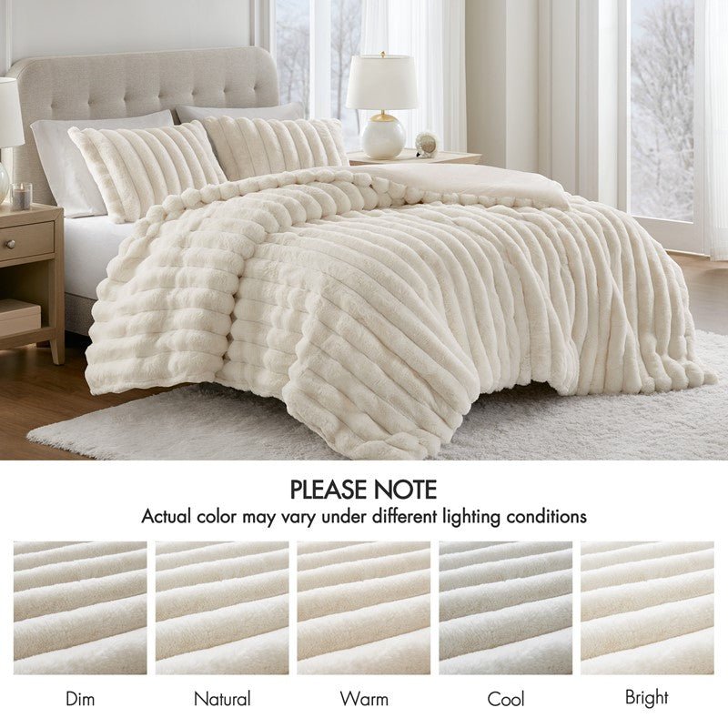Jasmine 3-Piece Faux Fur Ribbed Comforter Set - Quahog Bay Bedding
