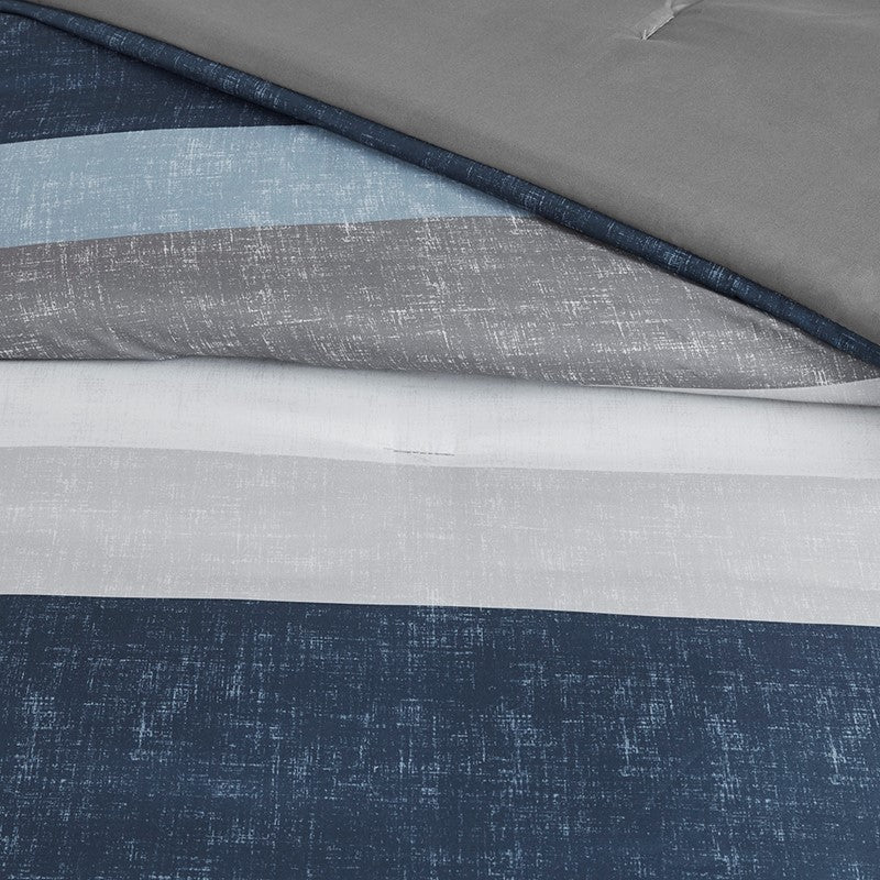 Jaxon Striped Comforter Set With Bed Sheets | Nautical Bedding Set | Blue And Grey - Quahog Bay Bedding