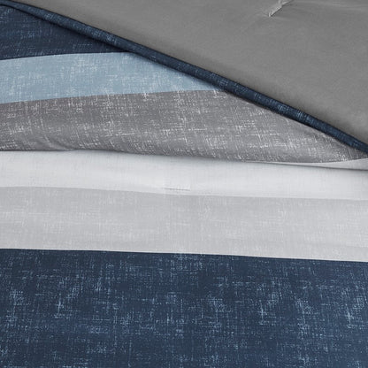 Jaxon Striped Comforter Set With Bed Sheets | Nautical Bedding Set | Blue And Grey - Quahog Bay Bedding