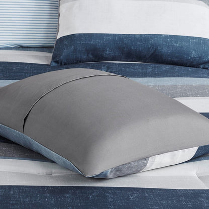 Jaxon Striped Comforter Set With Bed Sheets | Nautical Bedding Set | Blue And Grey - Quahog Bay Bedding