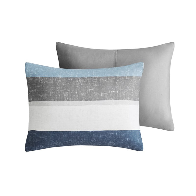 Jaxon Striped Comforter Set With Bed Sheets | Nautical Bedding Set | Blue And Grey - Quahog Bay Bedding