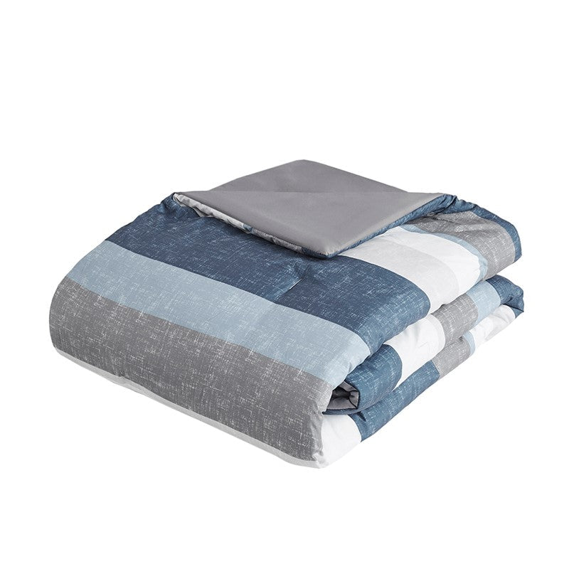 Jaxon Striped Comforter Set With Bed Sheets | Nautical Bedding Set | Blue And Grey - Quahog Bay Bedding