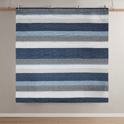 Jaxon Striped Comforter Set With Bed Sheets | Nautical Bedding Set | Blue And Grey - Quahog Bay Bedding