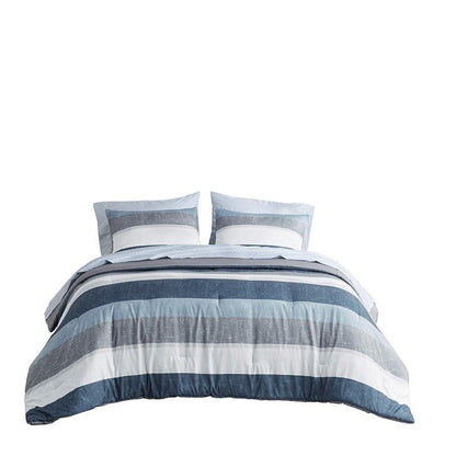 Jaxon Striped Comforter Set With Bed Sheets | Nautical Bedding Set | Blue And Grey - Quahog Bay Bedding