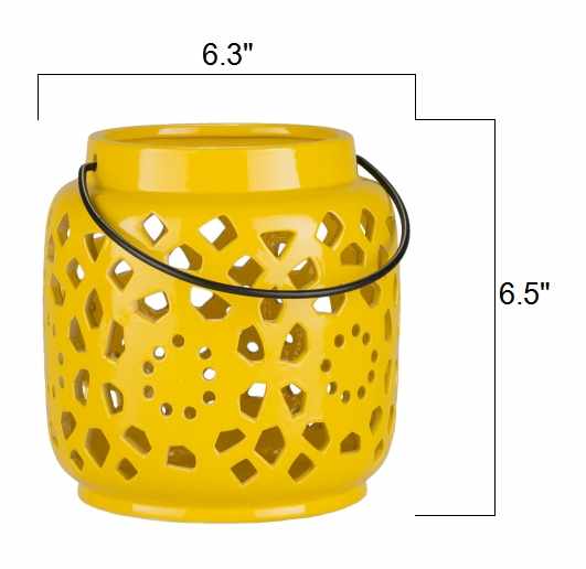 Jeiseyville Yellow Geometric Ceramic Lantern - Quahog Bay Bedding