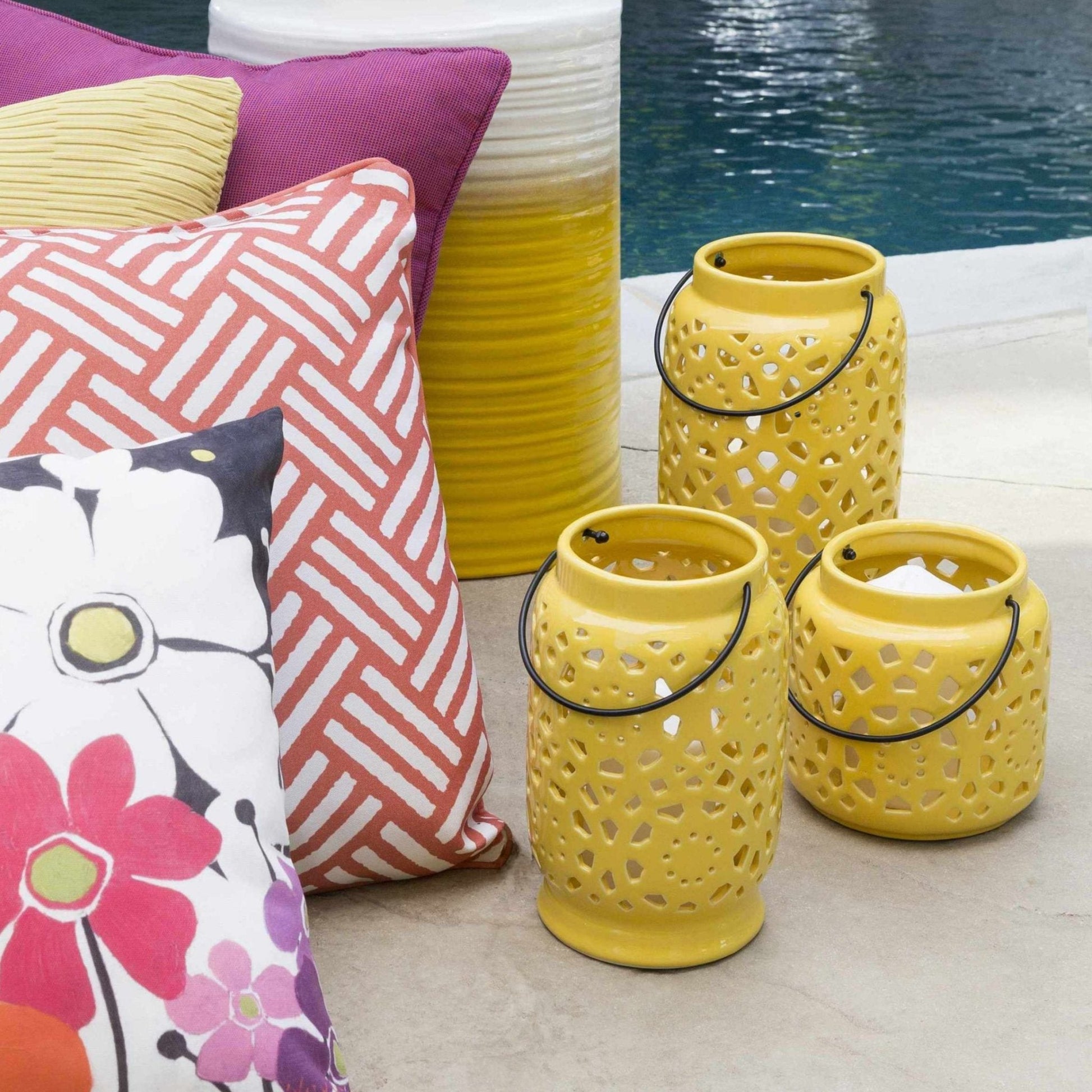 Jeiseyville Yellow Geometric Ceramic Lantern - Quahog Bay Bedding