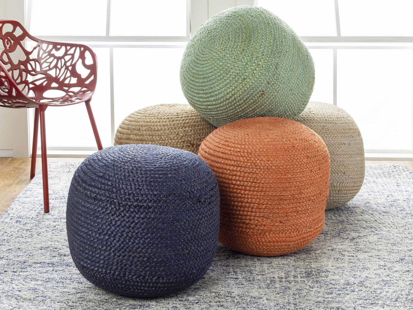 Jenkinjones Knitted Aqua Jute Pouf - Quahog Bay Bedding