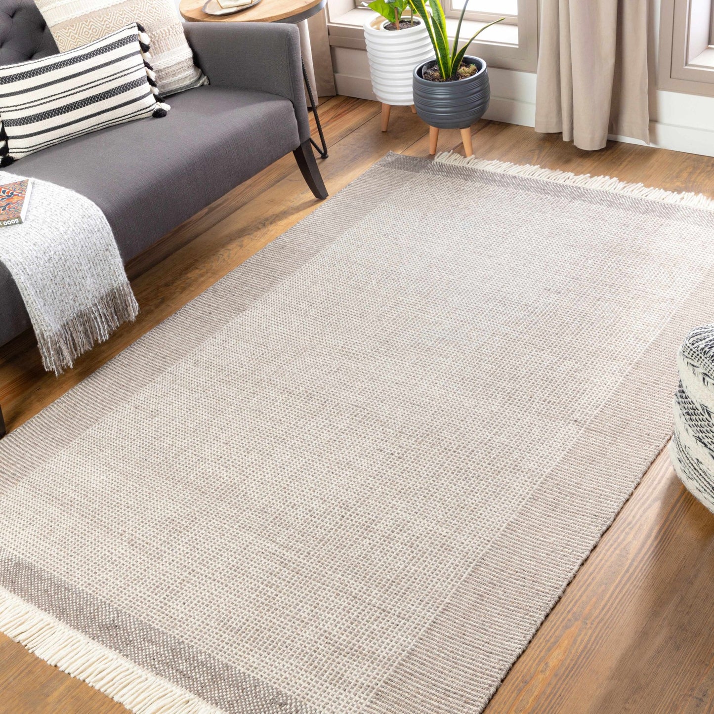 Joelle Beige Grid Wool Rug - Quahog Bay Bedding