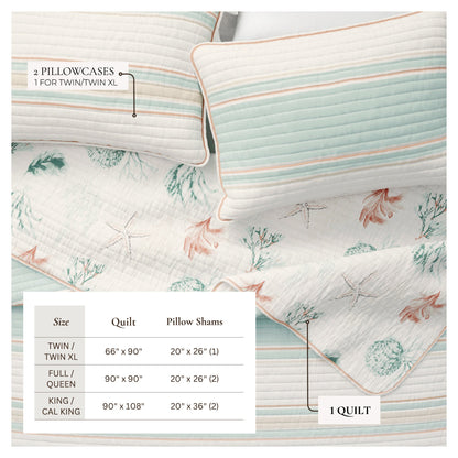 Coastal Coral Cotton Quilt Set - St. Augustine Collection