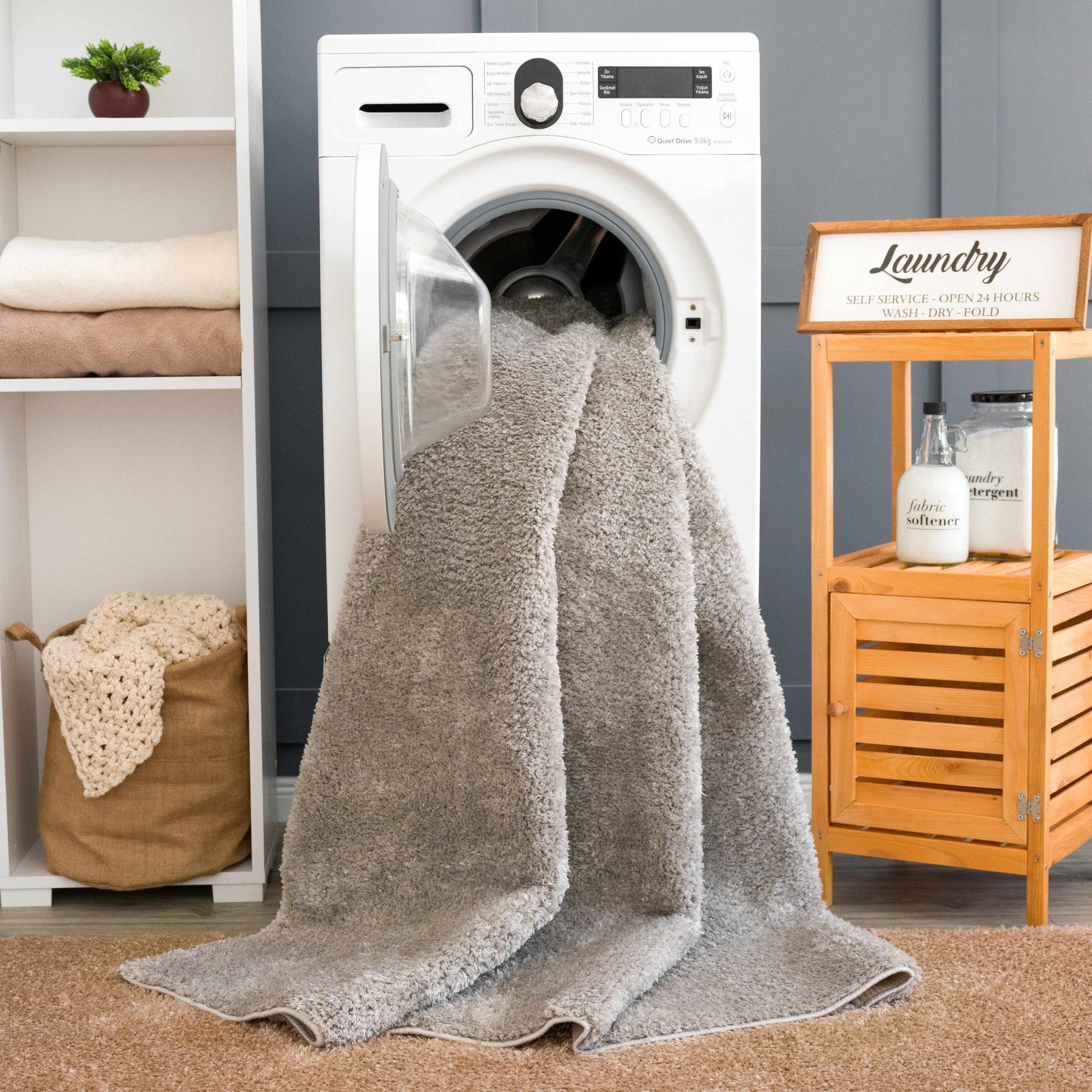 Judy Solid Gray Washable Shag Rug - Quahog Bay Bedding