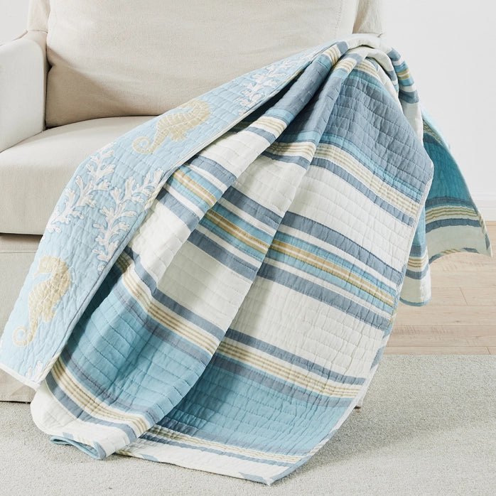 Kailua Quilted Throw - Coastal Throw Blanket - Quahog Bay Bedding