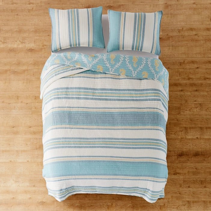 Kailua Reversible Coastal Quilt Set - Coastal Themed Quilt Set - Quahog Bay Bedding