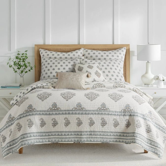 Kamira Euro Sham Set of 2 - Spa - Coastal Floral Pillow Shams - Quahog Bay Bedding