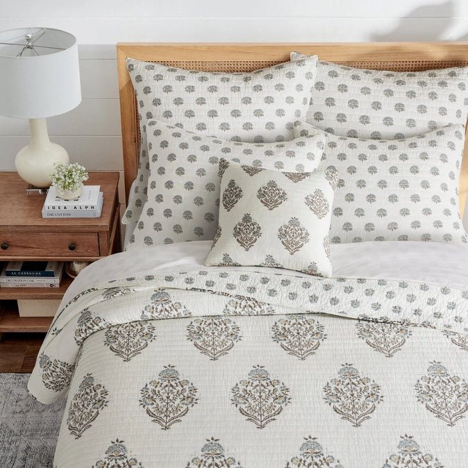 Kamira Euro Sham Set of 2 - Spa - Coastal Floral Pillow Shams - Quahog Bay Bedding