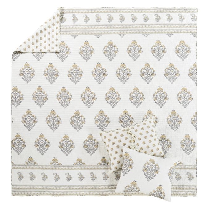 Kamira Quilt Set - Ochre - Floral Quilt Sets - Quahog Bay Bedding