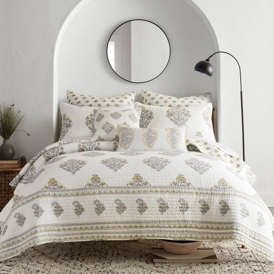 Kamira Quilt Set - Ochre - Floral Quilt Sets - Quahog Bay Bedding