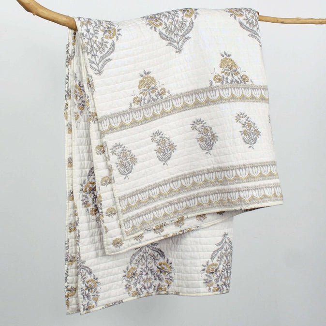 Kamira Quilted Throw Blanket - Ochre - Floral Throws - Quahog Bay Bedding