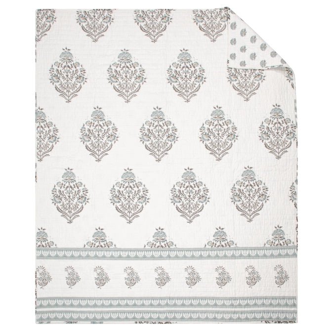 Kamira Quilted Throw Blanket - Spa - Floral Throws - Quahog Bay Bedding