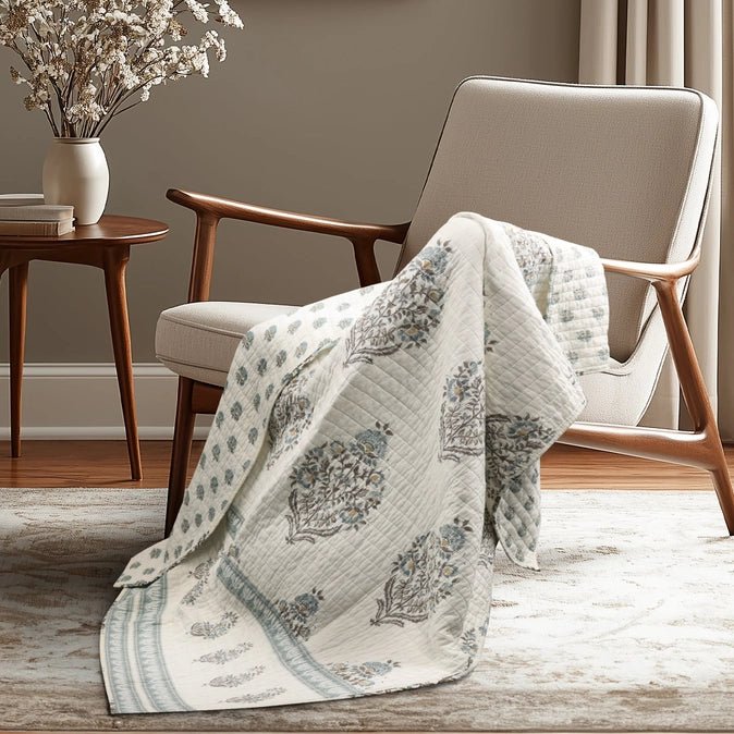 Kamira Quilted Throw Blanket - Spa - Floral Throws - Quahog Bay Bedding