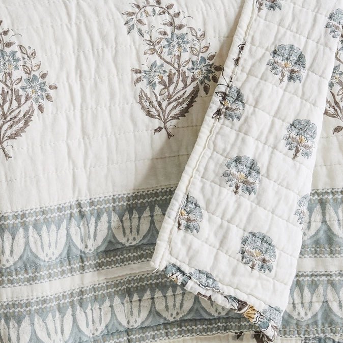 Kamira Quilted Throw Blanket - Spa - Floral Throws - Quahog Bay Bedding