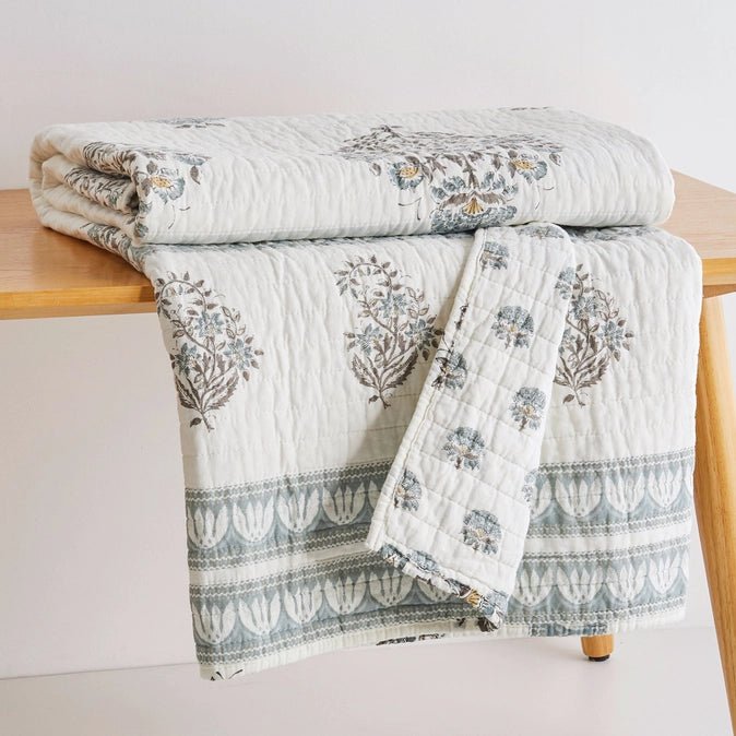 Kamira Quilted Throw Blanket - Spa - Floral Throws - Quahog Bay Bedding