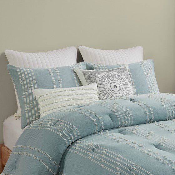 Kara Cotton Aqua Coastal Jacquard Comforter Set - Quahog Bay Bedding