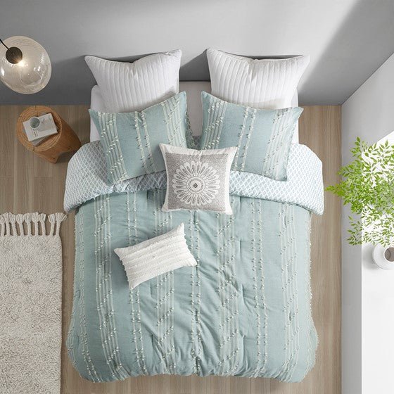 Kara Cotton Aqua Coastal Jacquard Comforter Set - Quahog Bay Bedding