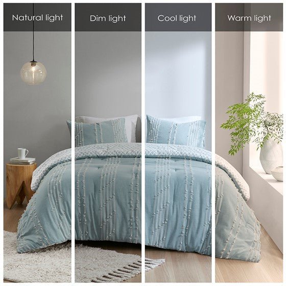 Kara Cotton Aqua Coastal Jacquard Comforter Set - Quahog Bay Bedding