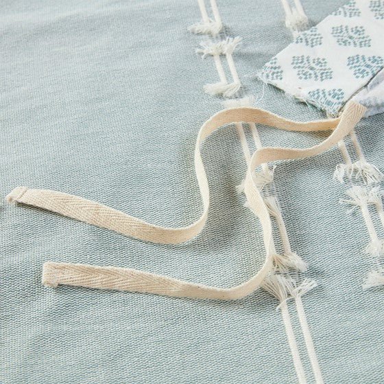 Kara Cotton Jacquard Aqua Coastal 3PC Duvet Cover Set - Quahog Bay Bedding