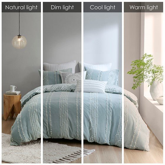 Kara Cotton Jacquard Aqua Coastal 3PC Duvet Cover Set - Quahog Bay Bedding
