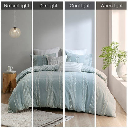 Kara Cotton Jacquard Aqua Coastal 3PC Duvet Cover Set - Quahog Bay Bedding