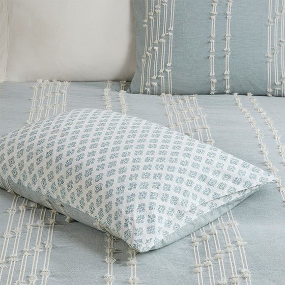 Kara Cotton Jacquard Aqua Coastal 3PC Duvet Cover Set - Quahog Bay Bedding