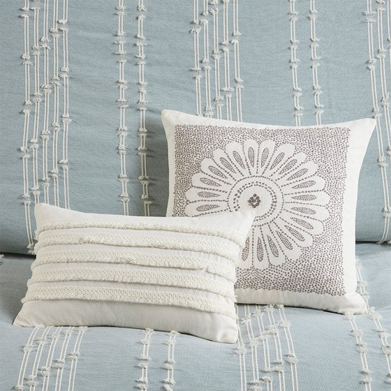 Kara Cotton Aqua Coastal Jacquard Comforter Set