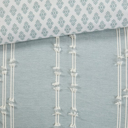 Kara Cotton Aqua Coastal Jacquard Comforter Set