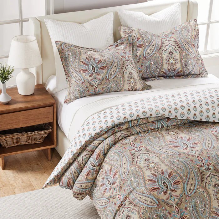Kasey Duvet Cover Set - Coastal Paisley Duvet Set - Taupe - Quahog Bay Bedding