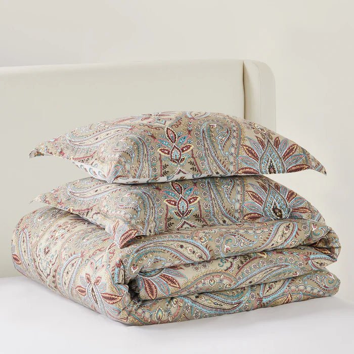 Kasey Duvet Cover Set - Coastal Paisley Duvet Set - Taupe - Quahog Bay Bedding